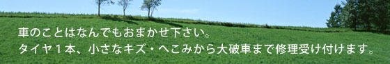 車のことはなんでもおまかせ下さい。タイヤ1本、小さなキズ・へこみから大破車まで修理相談受け付けます。